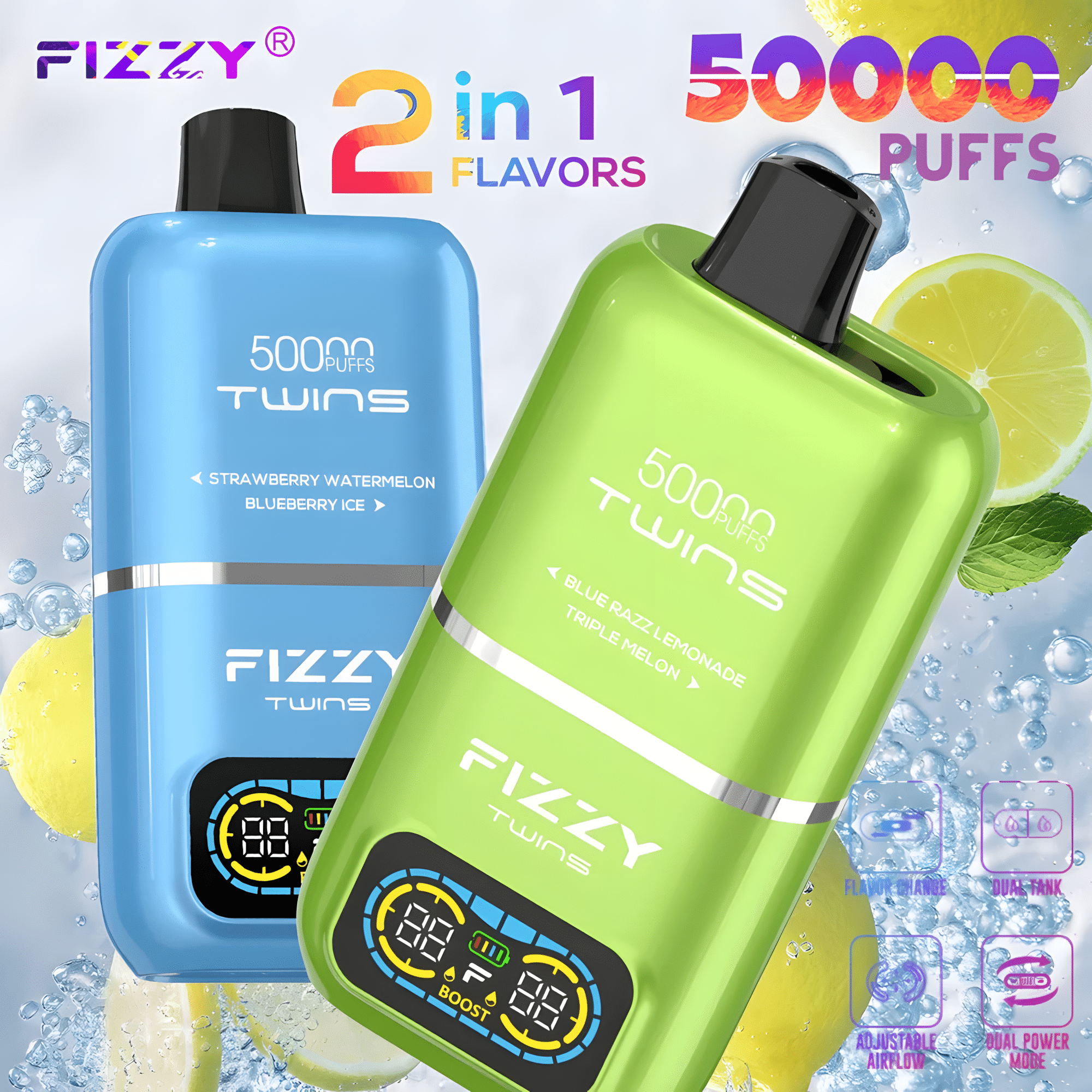 FIZZY TWINS TWO-FLAVOR 50,000 PUFFS